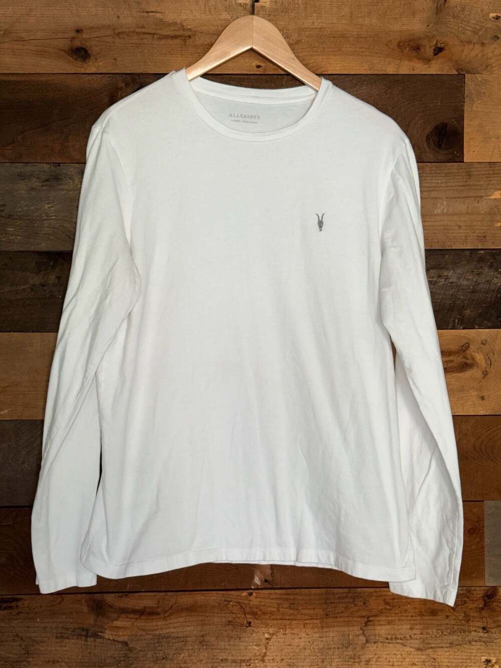 AllSaints Tonic Long Sleeve Ramskull T-Shirt White Size Large